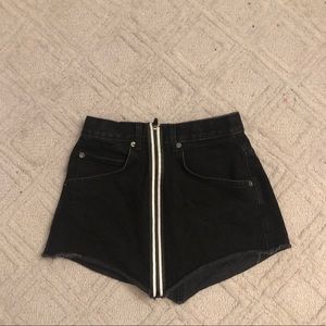 Black Reflective Front Zip Denim Skirt